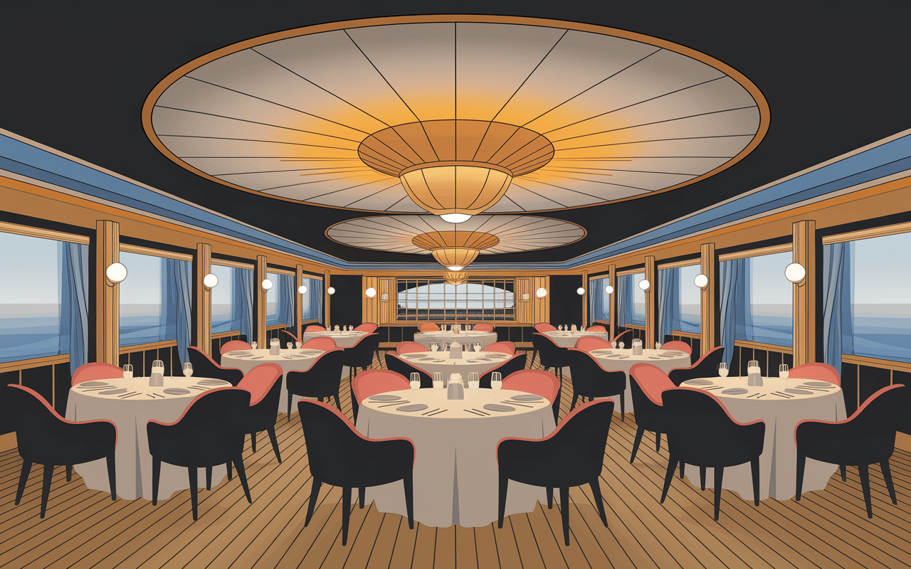 Interieur navire CFC Croisiere restaurant chic passagers