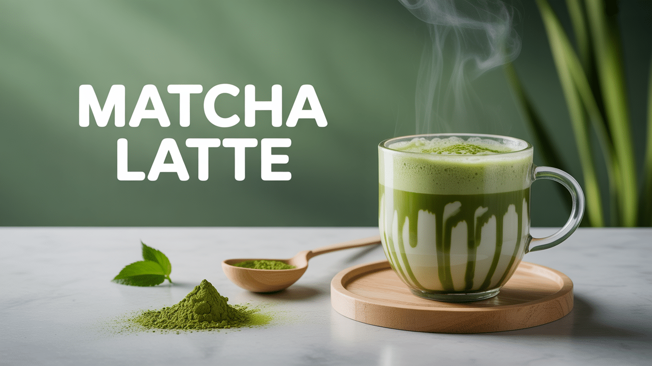 tasse de matcha latte avec mousse cremeuse verte