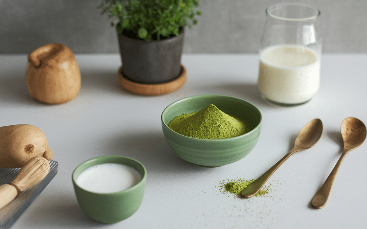 ingredients pour recette matcha latte maison