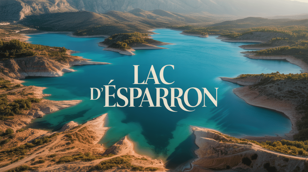 vue aérienne lac d'esparron turquoise collines rocheuses