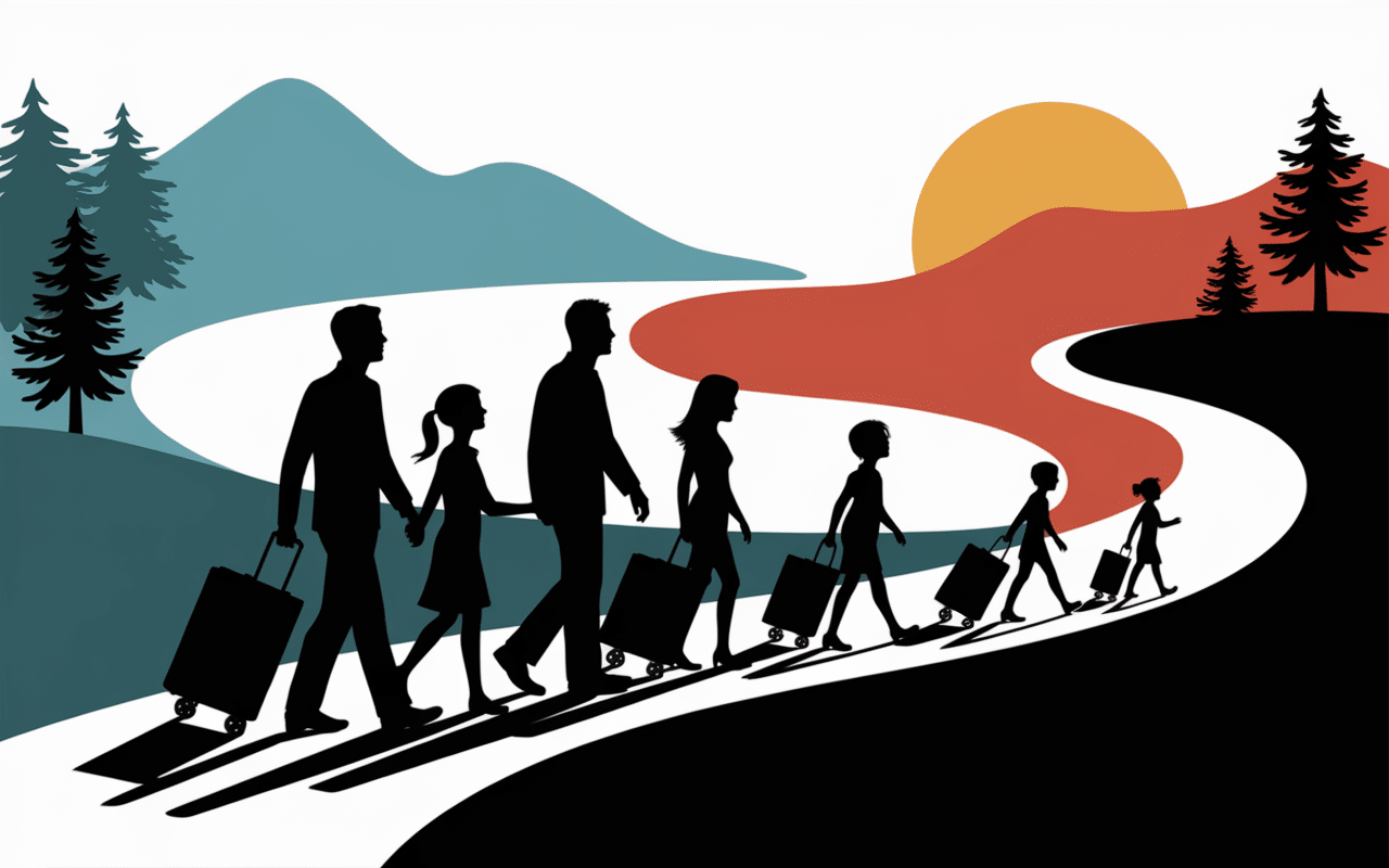 Famille tour du monde marchant paysages variés