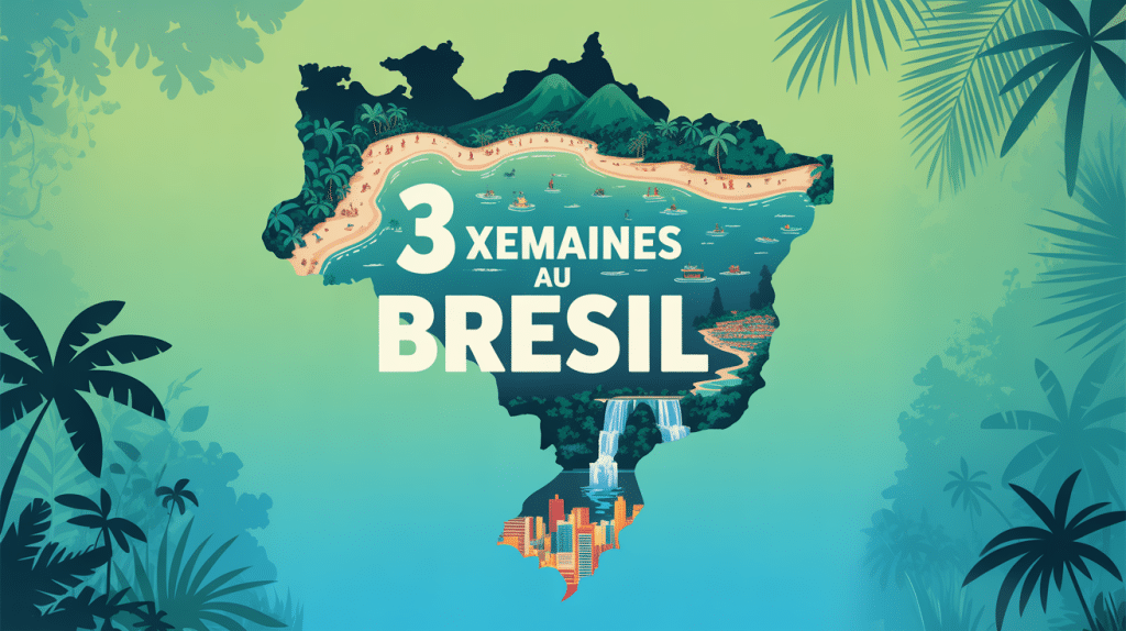 Carte tropicale illustrée itinéraire Brésil 3 semaines