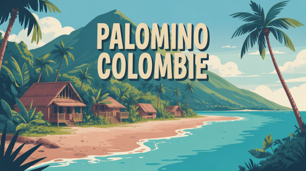 vue du village tropical de palomino colombie entre plage et montagnes