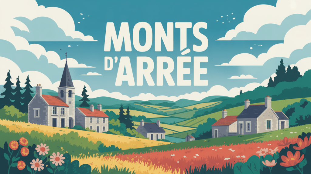 Vue des plus beaux villages des monts d'Arree avec landes et maisons granit