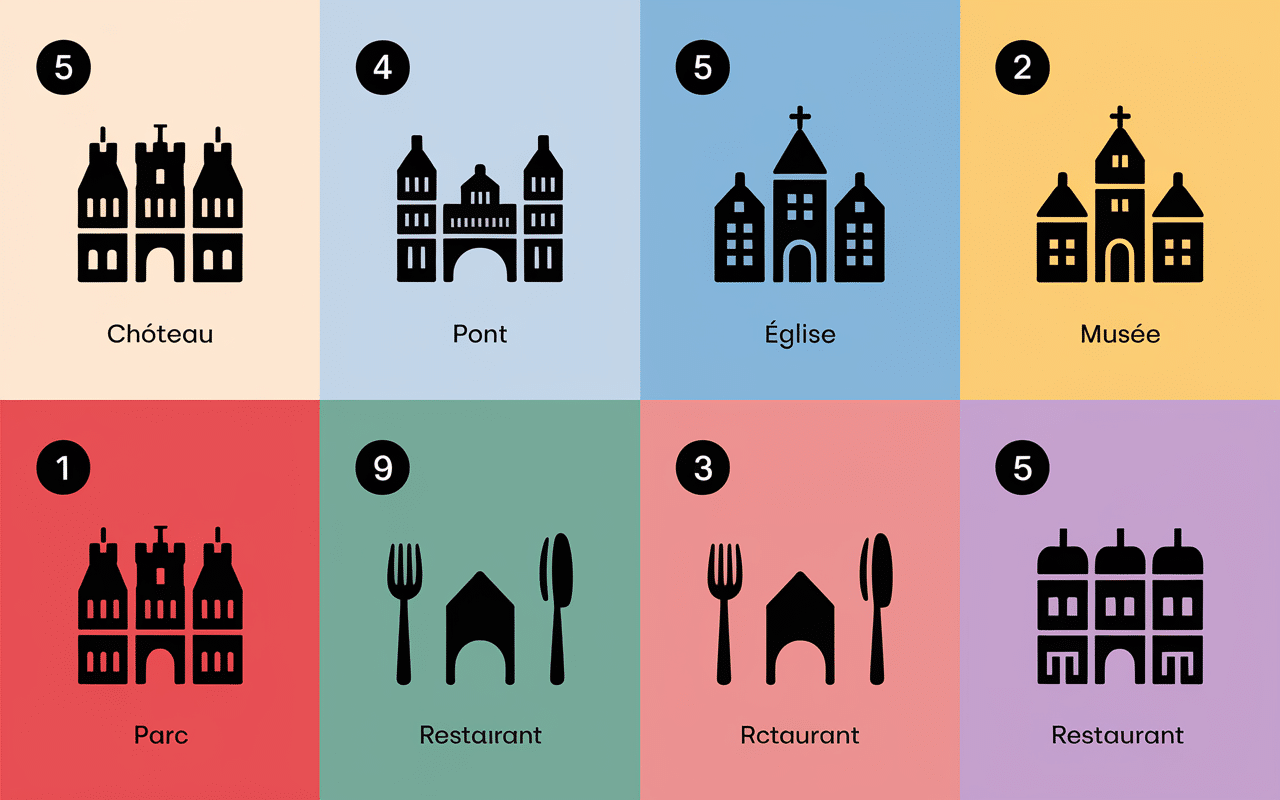 Calendrier coloré programme Prague visite 4 jours pictogrammes