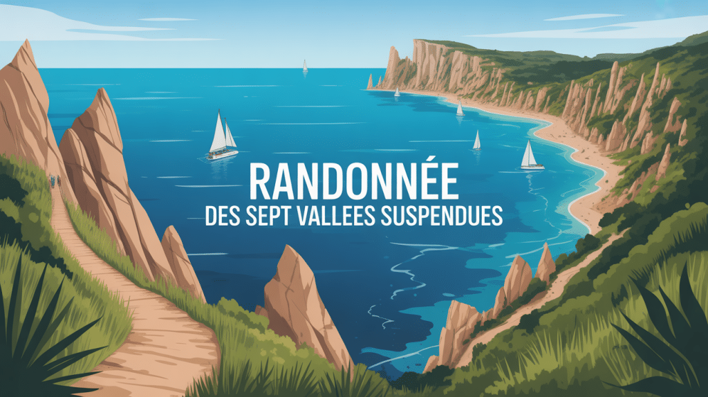 Vue panoramique randonnée des sept vallées suspendues falaises et océan