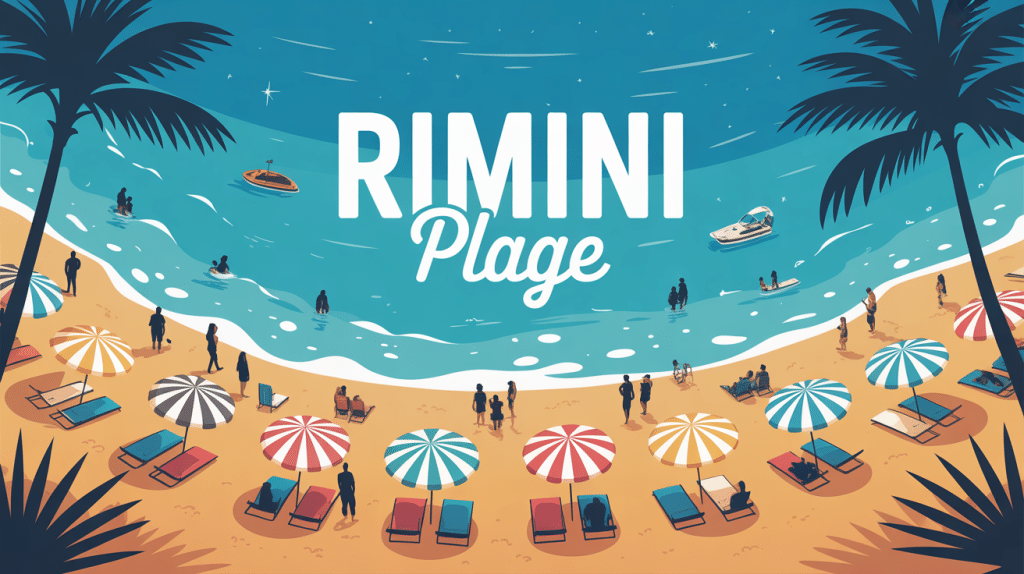 rimini plage vue panoramique sable doré mer adriatique vacanciers
