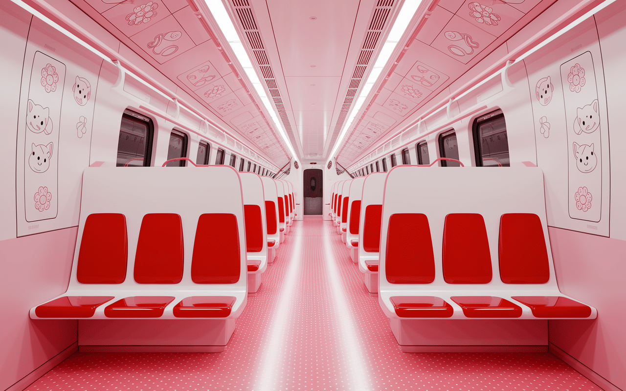 intérieur train hello kitty japon déco kawaii