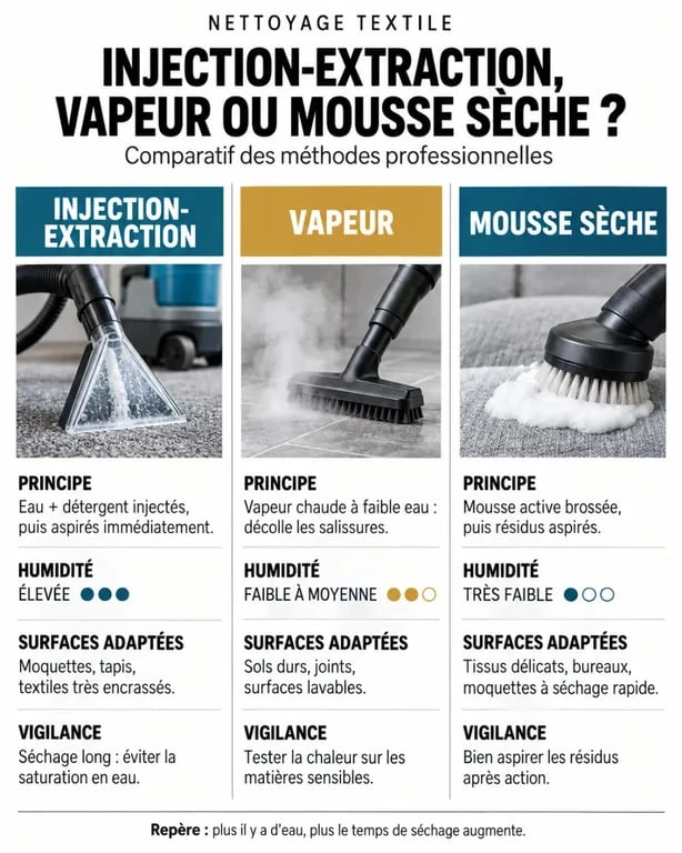 Comparatif injecteur extracteur nettoyage, vapeur et mousse sèche pour tapis, moquettes et textiles