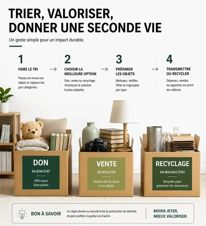 Processus de tri et valorisation des biens lors d'un vide maison à Royan