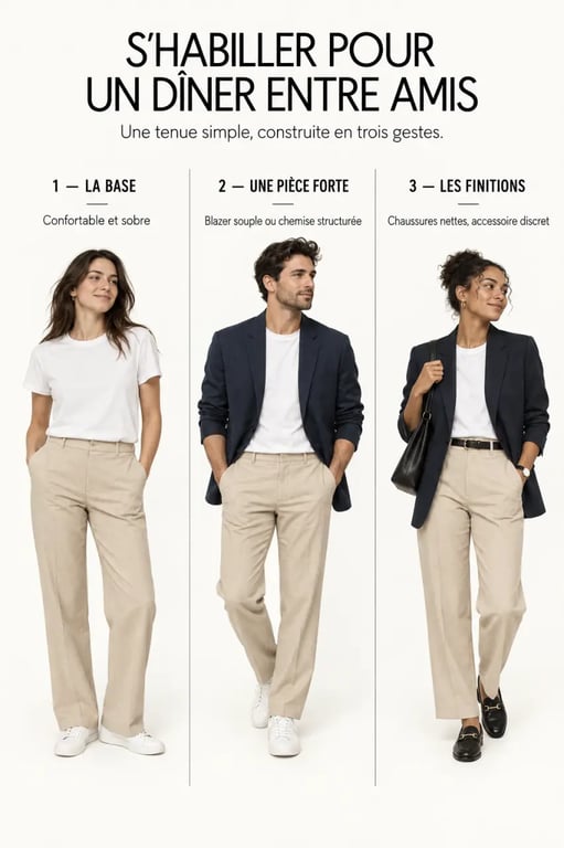 Comment s’habiller pour un dîner entre amis avec trois étapes pour créer une tenue élégante et décontractée