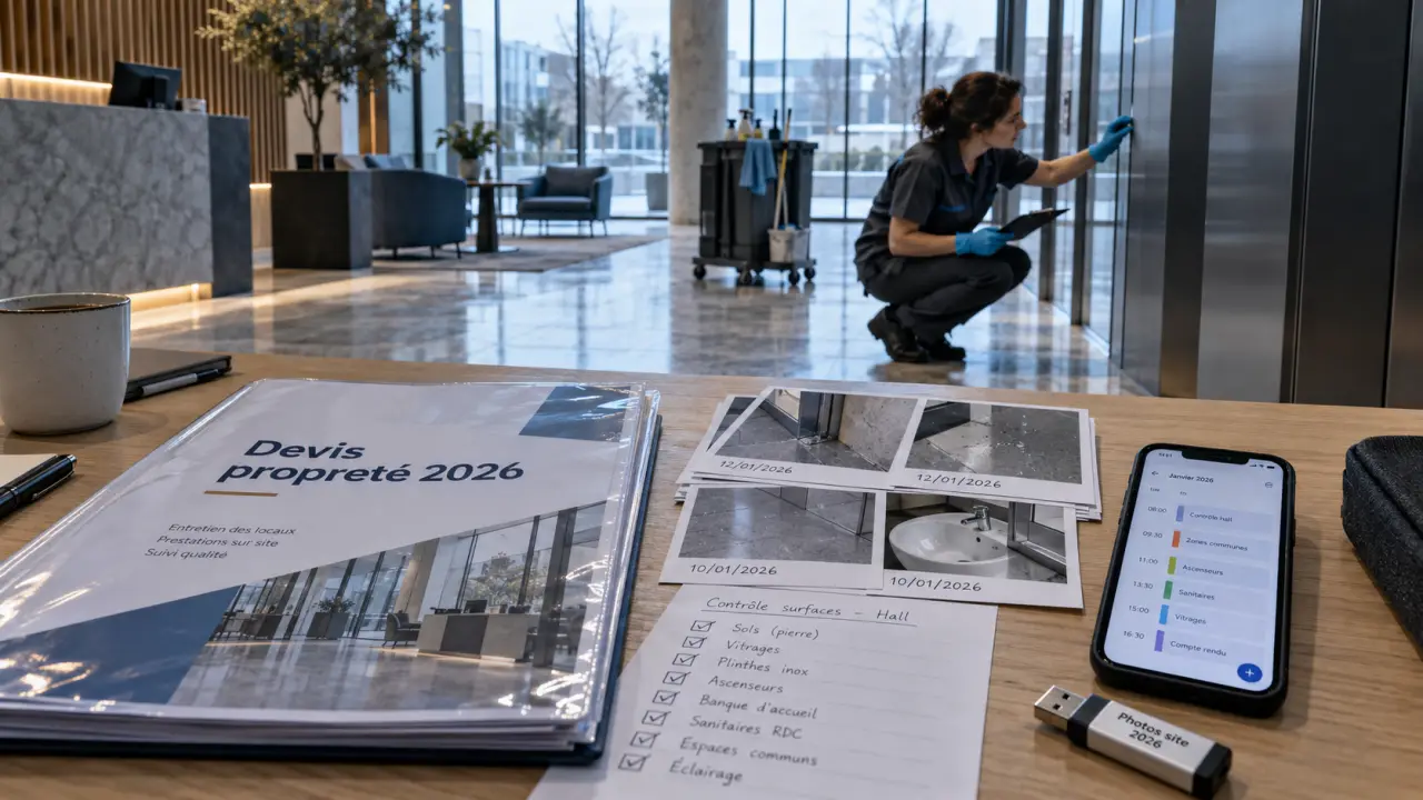 Meilleur entreprise de nettoyage 2026 : hall de bureaux propre, équipe de maintenance